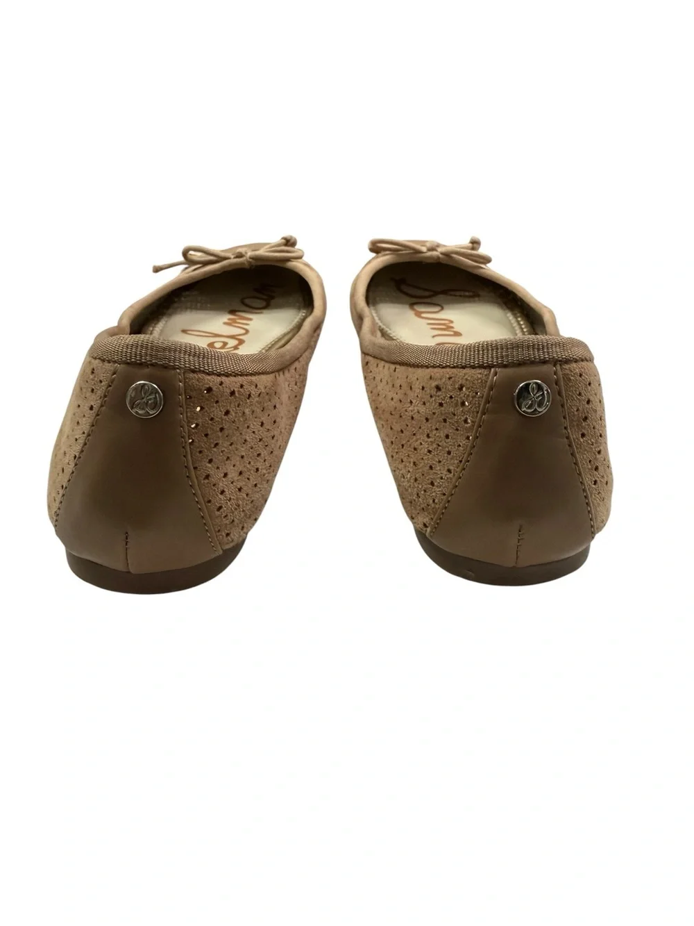 Sam Edelman Tan Perforated Suede & Leather Ballet Flats with Bow